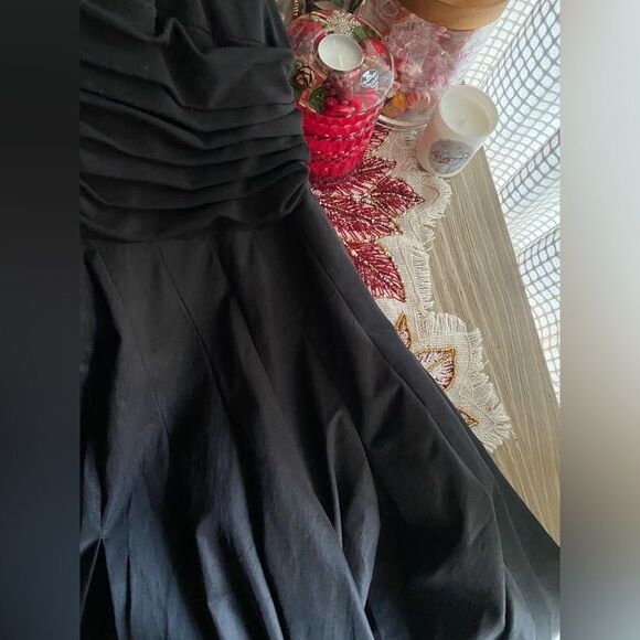 Tadashi Shoji  Dress Black Sz 4 Pleated A-Line Cocktail Fit & Flare 3/4 Sleeve - Picture 9 of 10